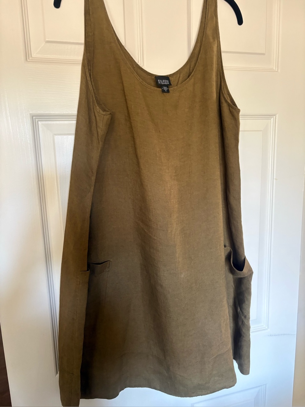 Eileen Fisher Olive Scoop Neck Linen Tunic with Pockets XL
